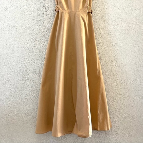 Karen Millen Dress Polished Cotton Cutout Midi Sleeveless Chic Tan Neutral NWT 4 - Picture 7 of 16